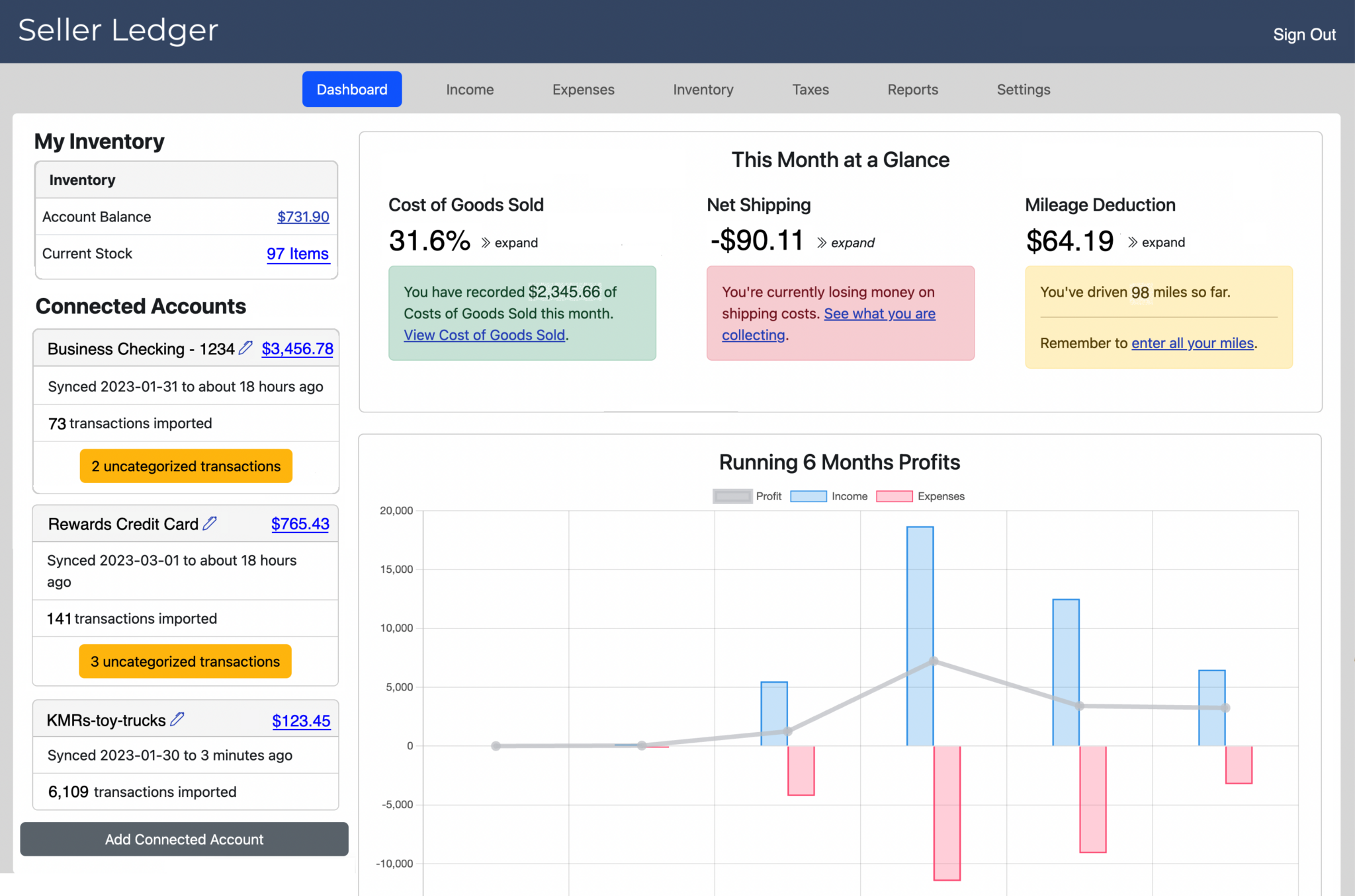 screenshot of Seller Ledger